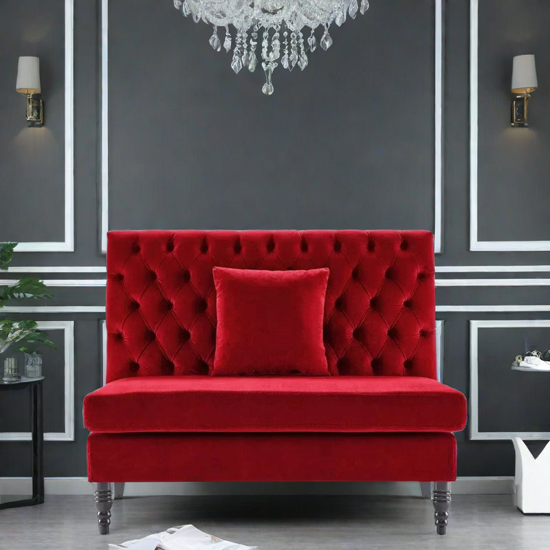 Banc rembourré en velours, Rouge, 55 po de largeur