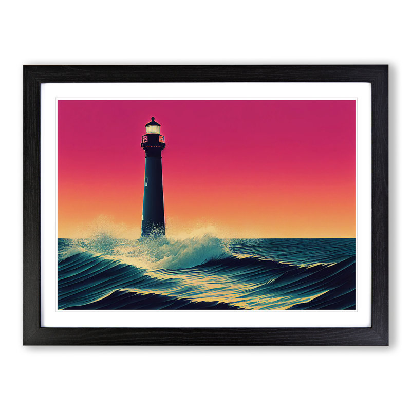 Enchanting Lighthouse 1 Piece Single Picture Frame Wall Art, 46cm H x 64cm W x 2cm D, Black Framed
