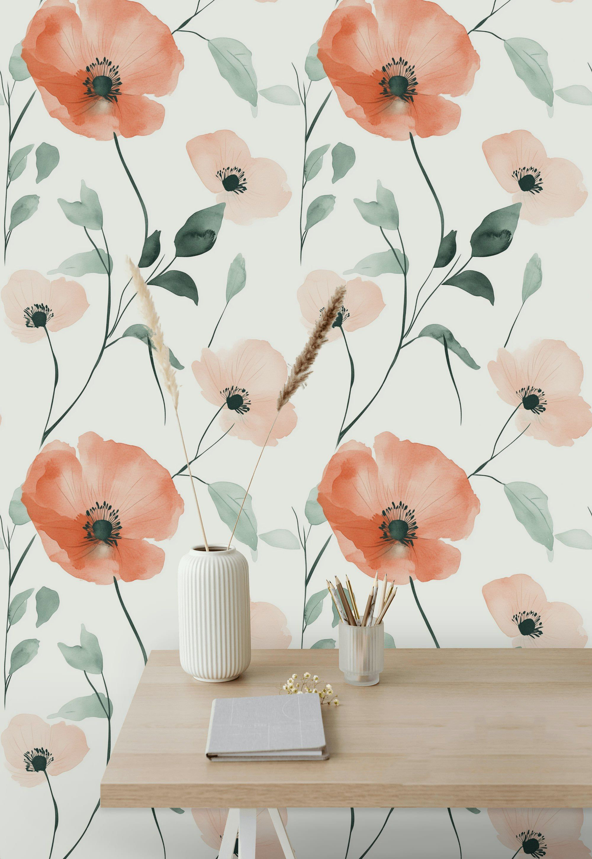 Lark Manor™ Watercolor Poppy Wallpaper Soft Floral Peel And Stick ...