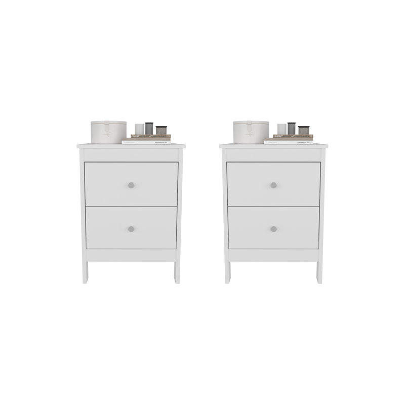 Ensemble de 2 tables de chevet blanches, tables de chevet minimalistes avec tiroirs doubles Hampton, unités de rangement compactes en panneau de particules