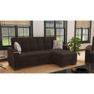 Convertible Chaise Lounge With Storage, 3 - Seat Brown Microfiber, 80.3” X 68.8” Sleeper, Foam Filler, Click Clack, 1000 Lbs, 42.8 In Width, 37.46 Height Collection Upholstered Lounge, To Bed,