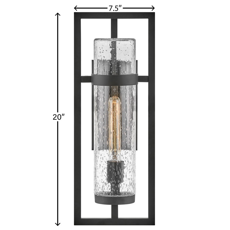 Cordillera Seeded Glass Outdoor Wall Lantern, Black, 20" H x 7.5" W x 7" D