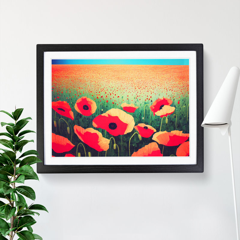 Cheerful Poppy Flowers - Single Picture Frame Print, Black, 46cm H x 64cm W x 2cm D