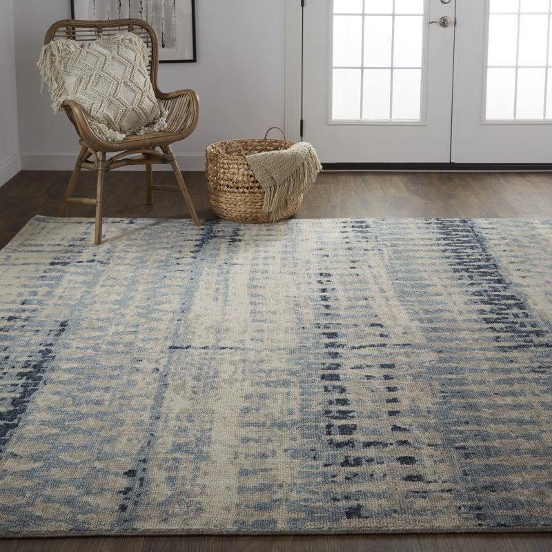 Tapis abstrait bleu / brun clair de 11 pi 6 po x 15 pi Sabria, Rectangle 3 pi 6 po x 5 pi 6 po