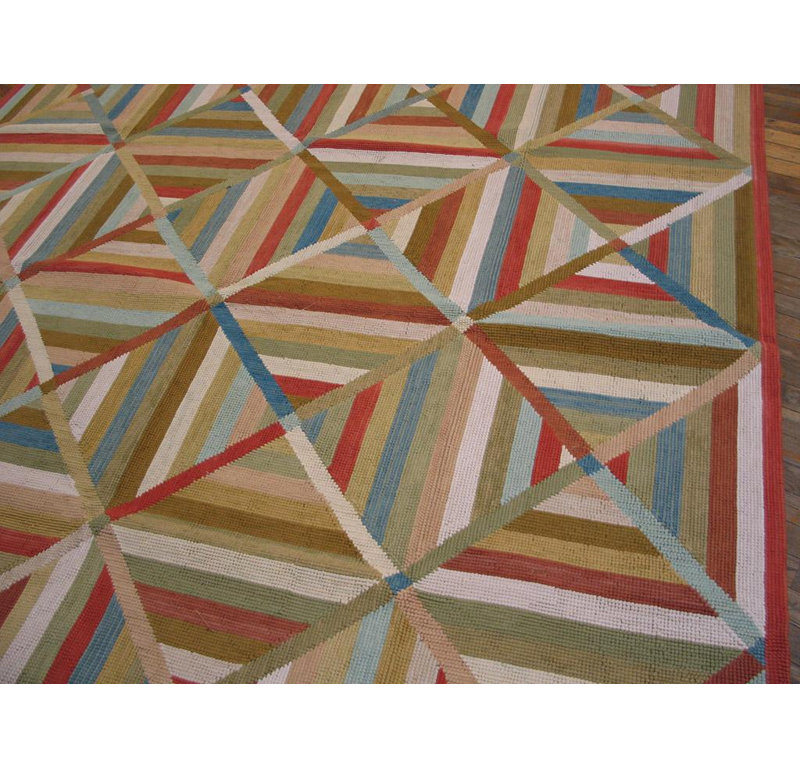 Impressive Multicolor Diamond Pattern Contemporary American Hooked Rug 10 x 14