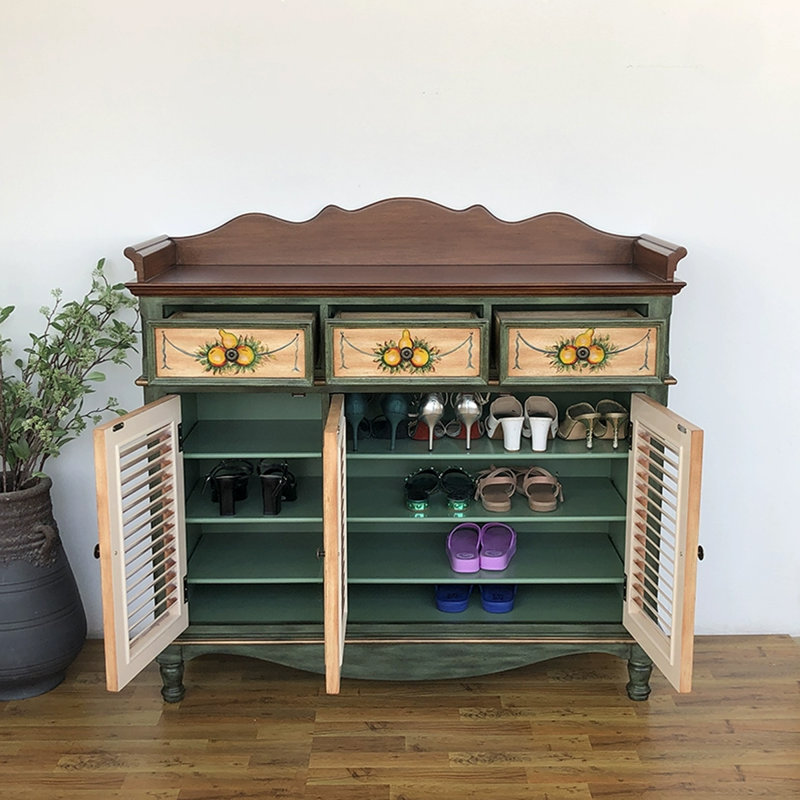 Green Solid Wood Shoe Storage Bench