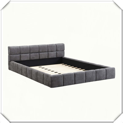 Chenille Upholstered Bed Checkerboard Design Elegant Practical Modern Bedroom Decor,King