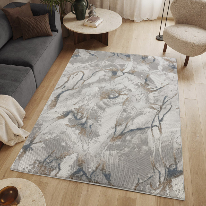 Tapis gris élégant et contemporain Geometrix, Rectangle 5 pi 3 po x 7 pi 3 po