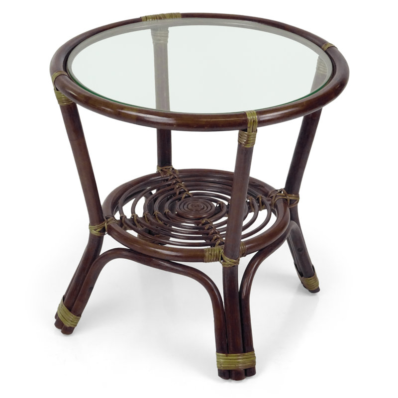 Eukleides Glass Tray Top End Table, Dark Brown
