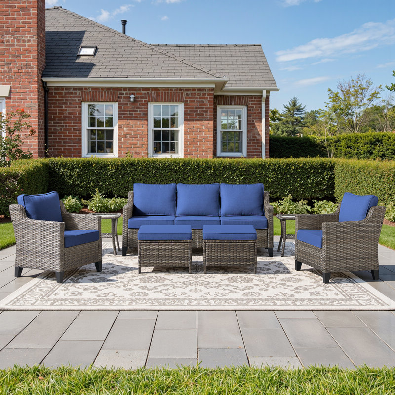 Wicker Patio Furniture Set-7 Pieceall Weather Outdoor Conversation Sets Sectional Sofa With Wicker Rattan Chairs And Side Tables