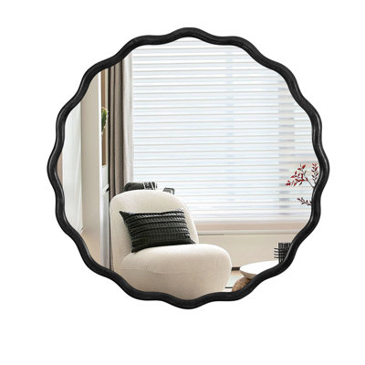 Solid Wood Wavy Mirror-Black Vanity Mirror Wall Decor for Modern Interiors, Enhancing Aesthetic and Functionality in Any Room