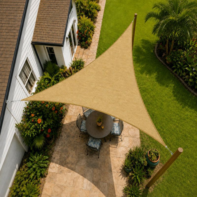 Toile d'ombrage triangulaire Amgo Customize - 200 g / m², blocage UV 95%, Tanné, 27 pi x 27 pi x 27 pi