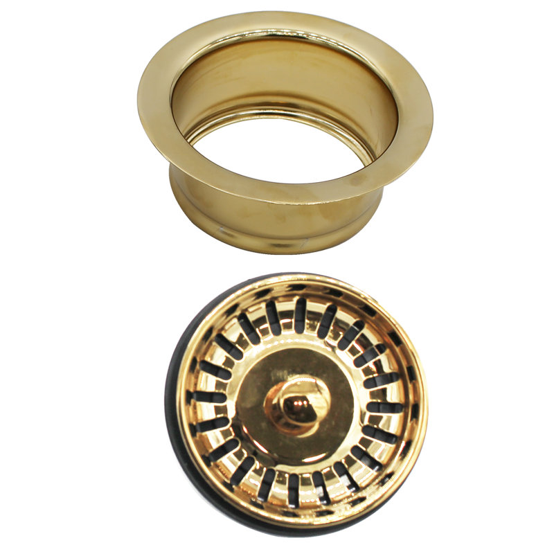 3-1/2" Kitchen Sink Waste Disposal Drain Flange and Basket Strainer, Polished Brass