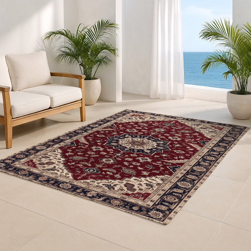 Tapis d'intérieur et d'extérieur rouge Persian, Rectangle 5 pi x 7 pi