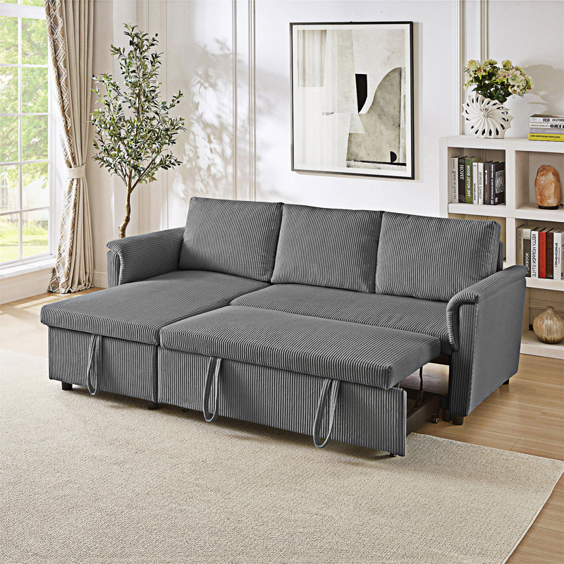 Canapé-lit modulaire en L rembourré convertible en L avec méridienne de rangement, Gris