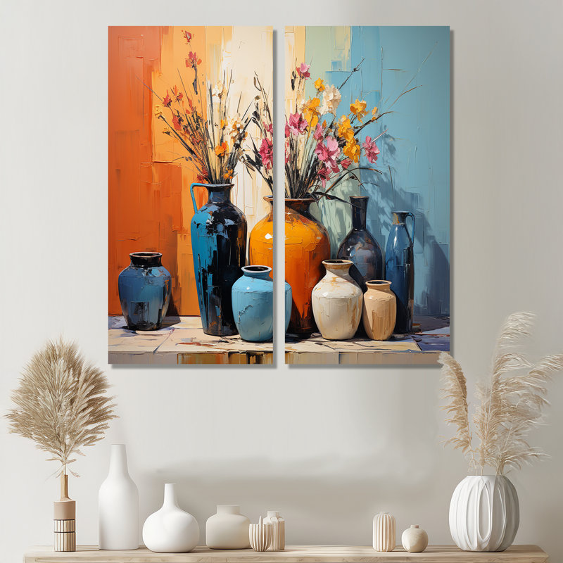 «Blue Italian Pottery Expressions», art mural traditionnel orange, 20" H x 24" W, Wrapped Canvas, Does Not Apply