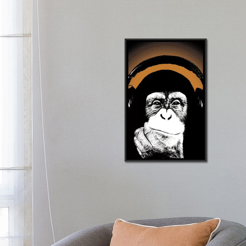 «Monkey BL V», impression sur toile, H 26 po x l 18 po x P 1,5 po, Toile avec cadre noir, Pas de tapis
