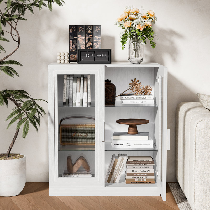 Solid Wood Accent Storage Cabinet, 36" H x 31" W x 16" D , White
