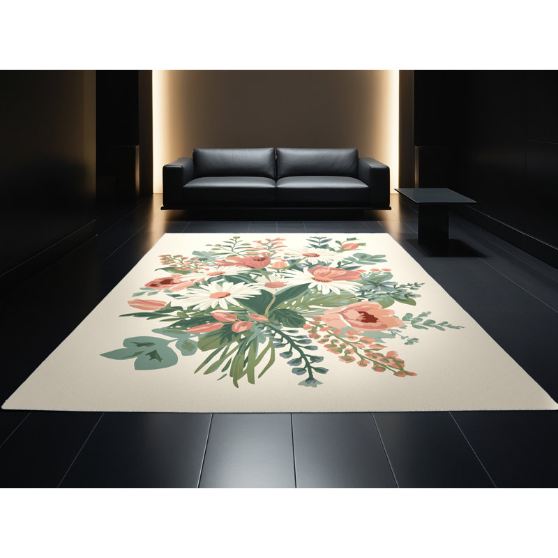 Soft Plush Ferland Easter Modern & Contemporary Abstract Area Rug in Beige – White Binding, 3x5