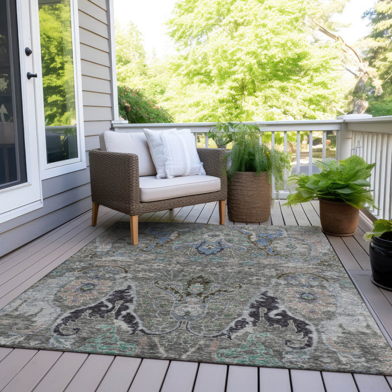 Tapis intérieur / extérieur lavable à la machine Xhevrie, Rectangle 10 pi x 14 pi
