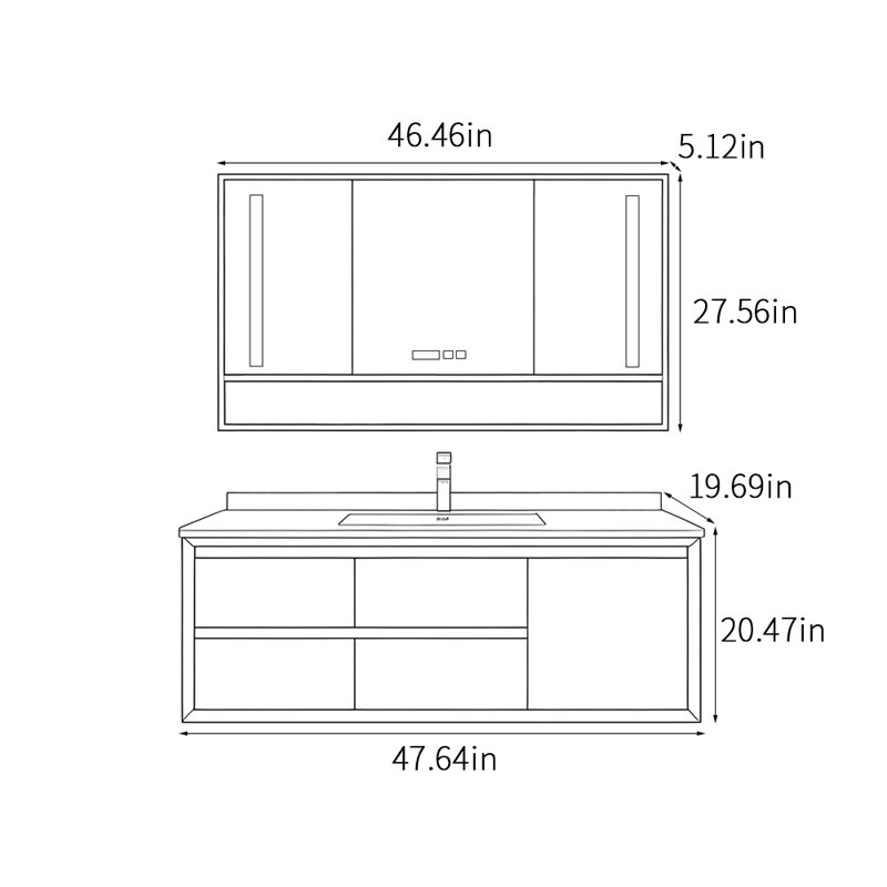 Armoire de salle de bain rétro de style chinois, H 20,47 po x l 47,64 po x P 19,69 po
