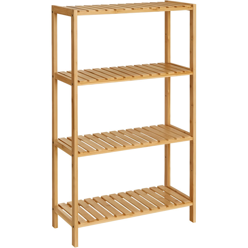 4-Tier Bamboo Storage Shelf, Multifunctional Shelving Unit For Entryway, Bathroom, Living Room, Balcony, Kitchen, Natural Finish