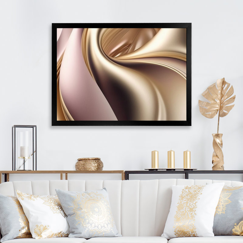 Luscious liquide or en rose discret et taupe V - reproduction sur toile, L 20 po x H 12 po, Toile avec cadre photo noir