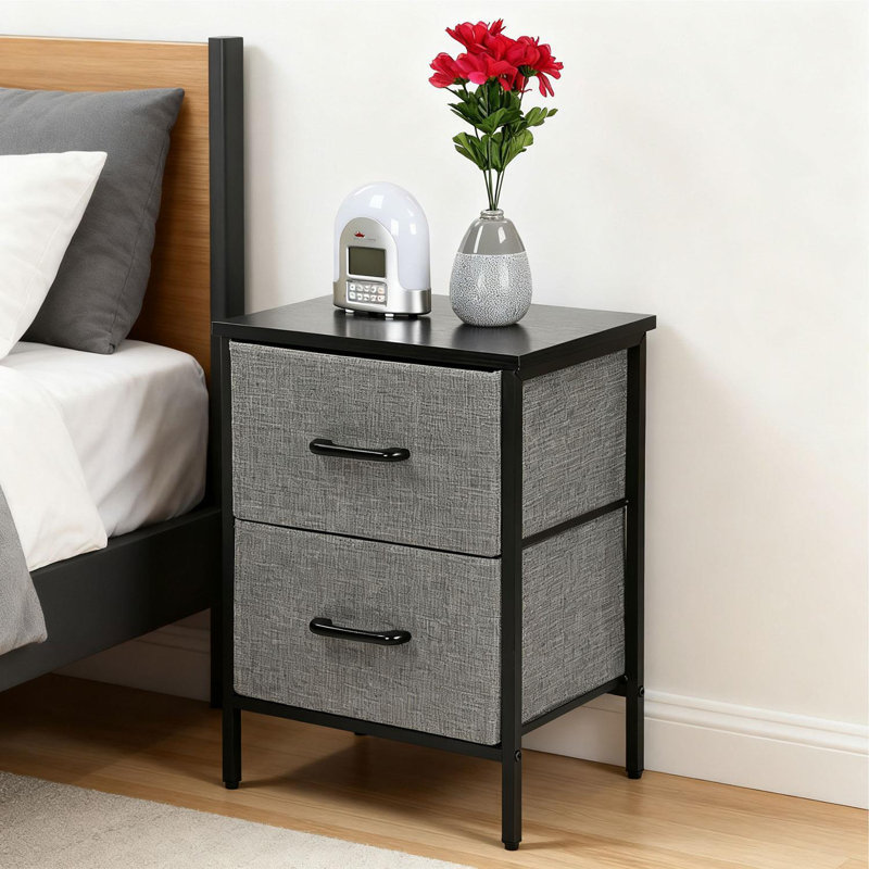 40cm W Metal Bedside Table, Black/Grey