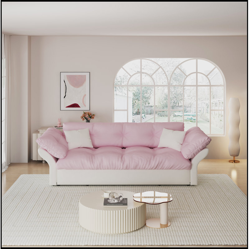Grand canapé-lit escamotable, canapé-lit capitonné convertible 3-en-1, Blanc / Rose