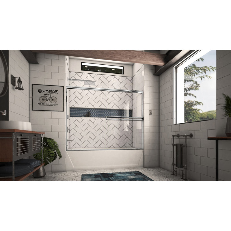 68" W x 57.36" H Bypass Semi-Frameless Tub Door, Clear, Polished Chrome
