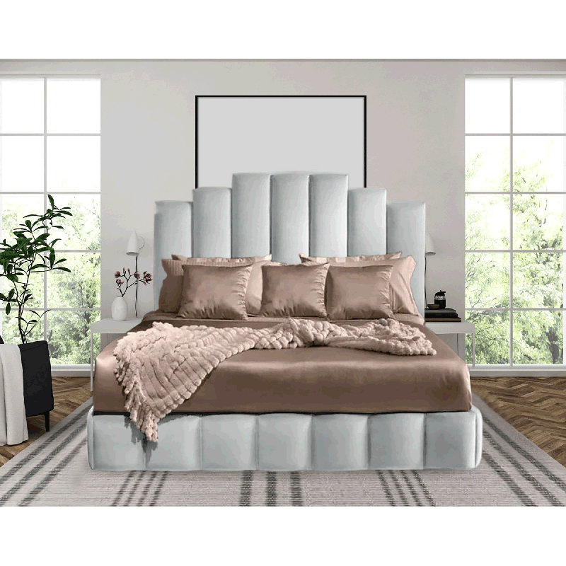 Kantor Upholstered Bed Frame, Single (3'), Light Silver