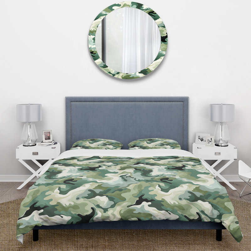 Literie vert chic camouflage I, Housse de couette pour très grand lit et 2 très