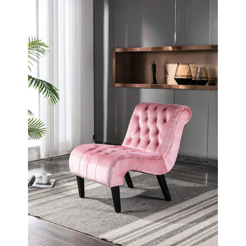 Chaise sans accoudoirs en velours rose avec coussin résilient - Pieds décoratifs pour le bureau, Rose