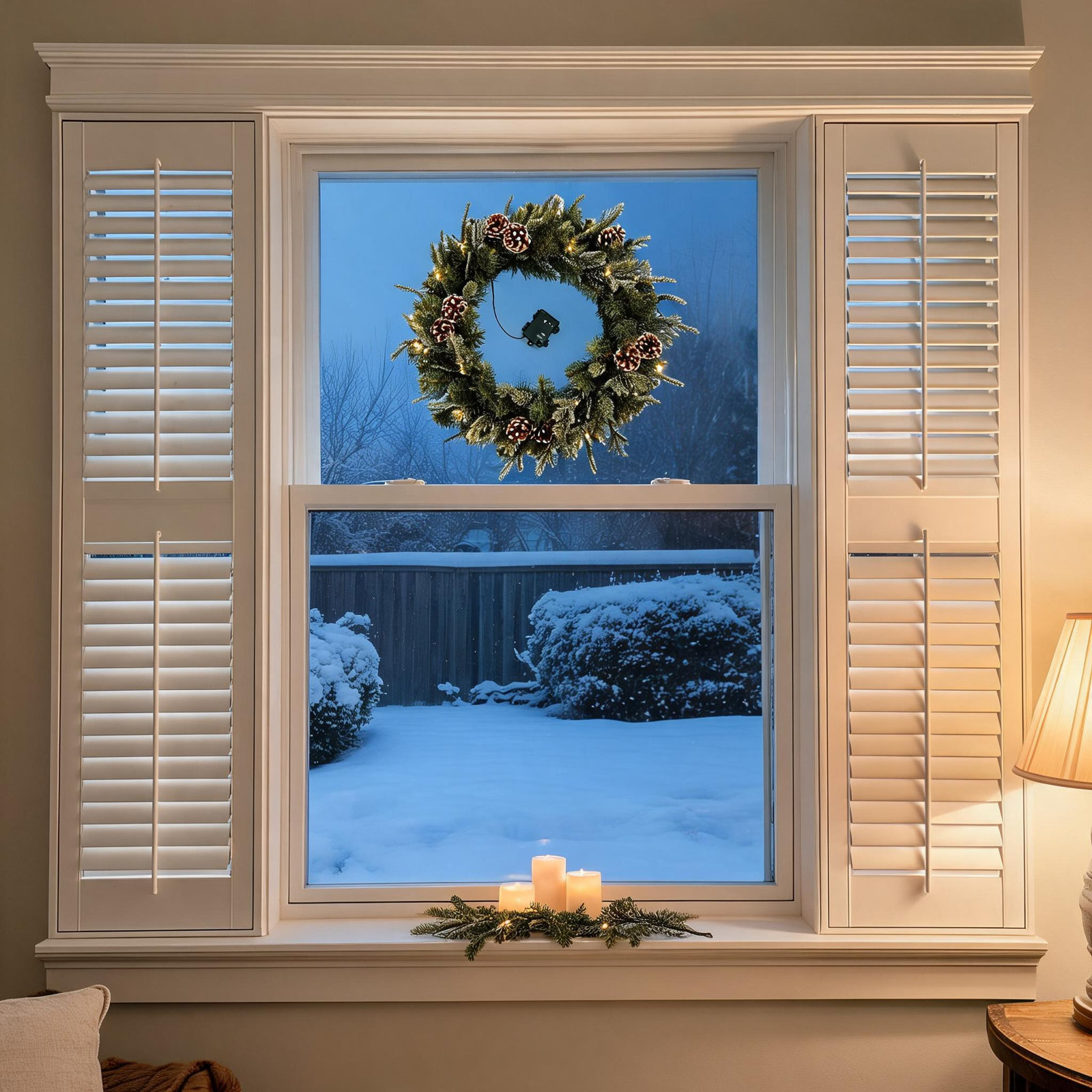 24" Frosted Pre-Lit Cedar Christmas Wreath