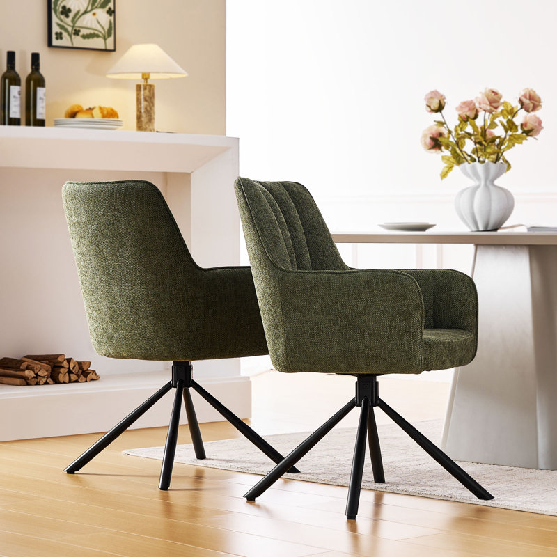 360°Swivel Fabric 1Er Set Dining Chair With Metal Legs,Upholstered Accent Tub Armchair,Green, Green