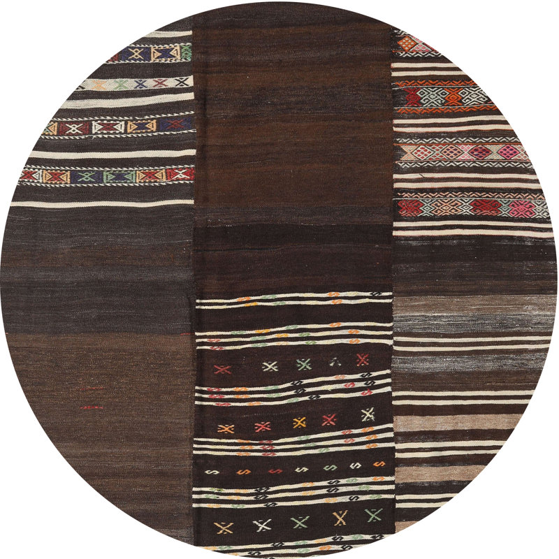 Tapis contemporain brun / noir, Rond 5 pi