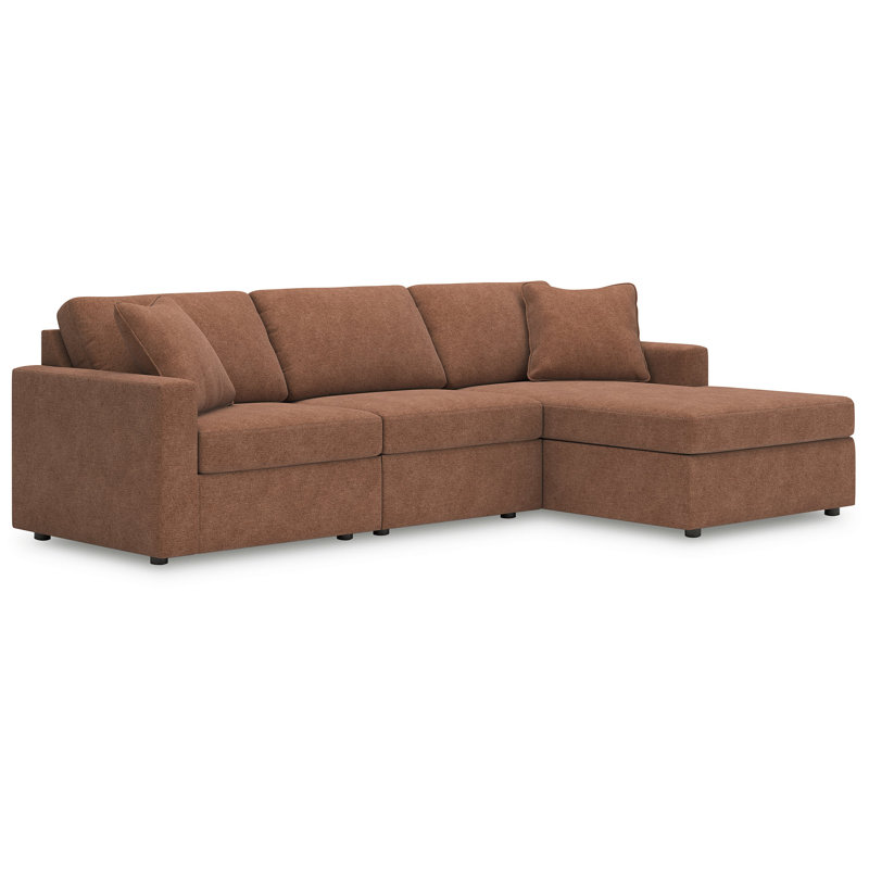 Adryann Bulwell Sectional With Chaise, Right Hand Facing, 36" H x 109" W x 68"D, Brown Polyester