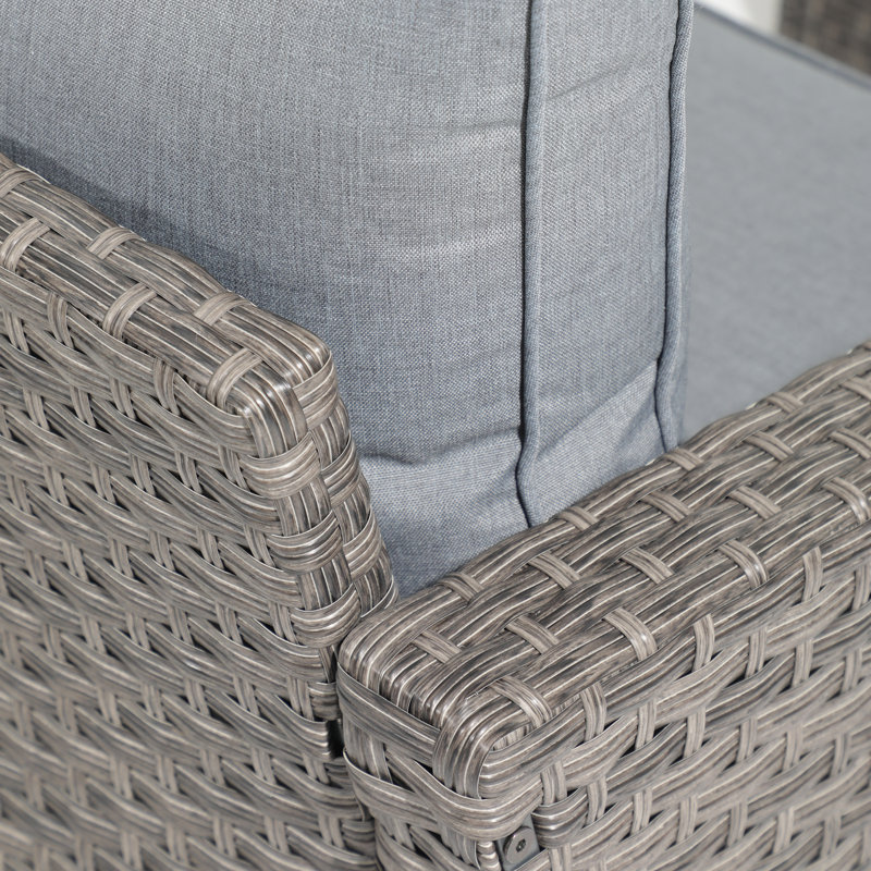 Wicker Outdoor Patio Sofa with Cushions, Grey Frame/Grey Cushion