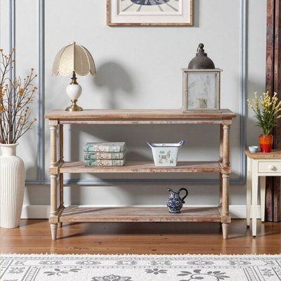 47.24 Inch Long Rustic 3-Tier Wooden Console Table With Gothic Arches For Entryway Living Room Hallway