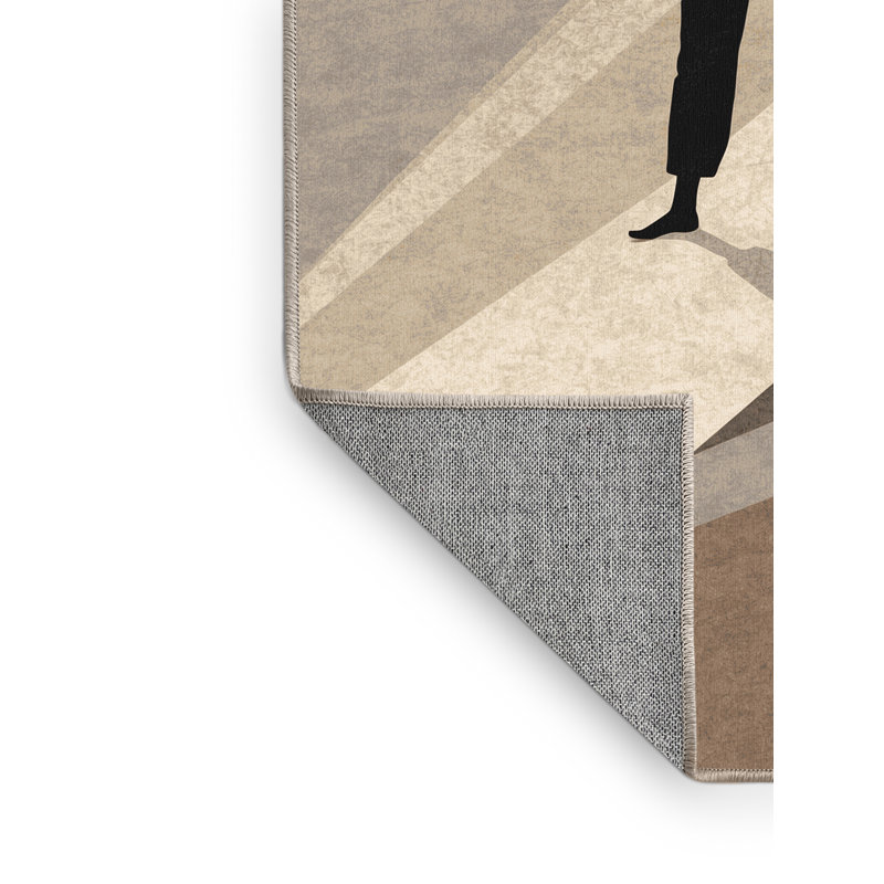 Tapis beige moderne lavant à la machine Wilmington Capoeira Dance Fight - Reliure beige, 2 pi x 3 pi
