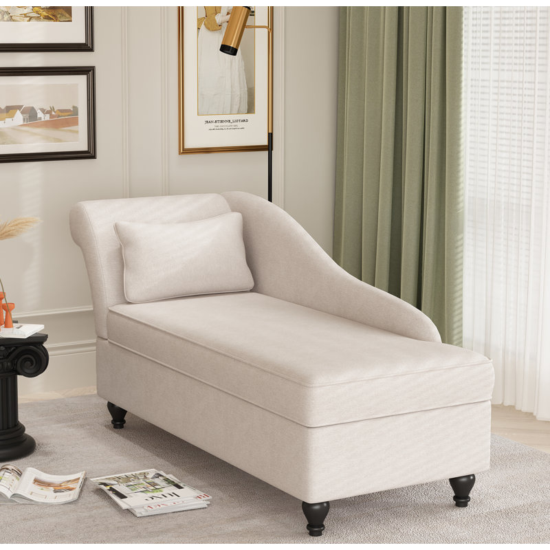 Schaefer Upholstered Chaise Lounge, Ivory Cotton Blend