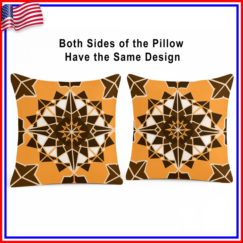 Coussins décoratifs à double face orange mandala brun, 14 X 14 pouces