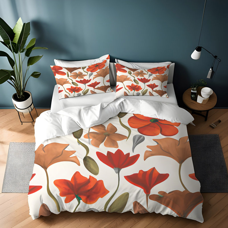 Polyester Floral Duvet Cover, King Duvet Cover + 2 King Shams