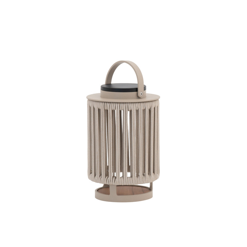 Outdoor Solar Lanterns Patio Decorative Floor Lights Aluminum Braided Rope Lantern with Handle,Champagne,15.8 Inches