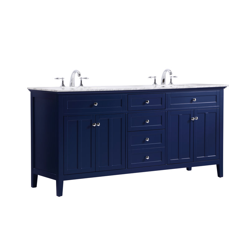 Ain 72'' Double Bathroom Vanity with Marble Top, Blue