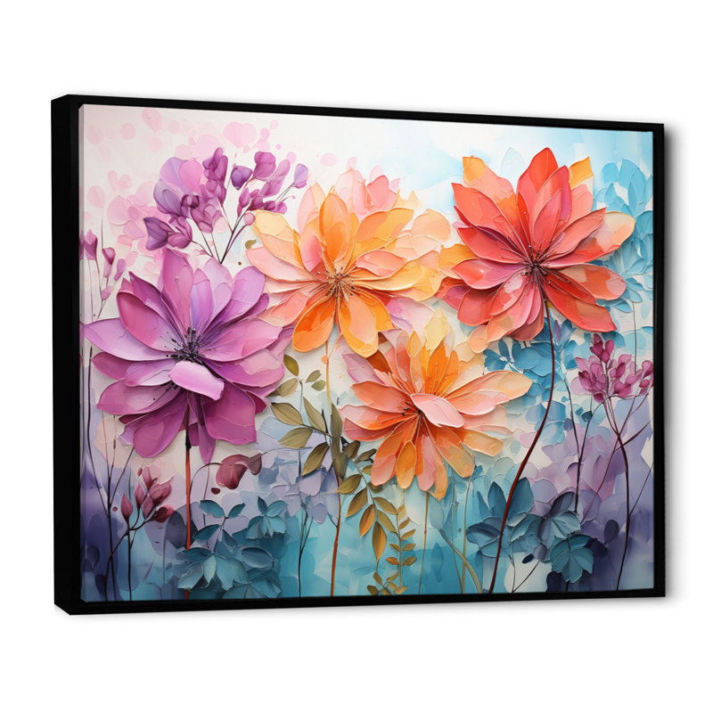 Fougère multicolore II - décoration murale florale, Cadre flottant noir, H 24 po x l 32 po x P 1 po