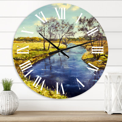 Sunny River Through Bright Landscape - Traditional wall clock