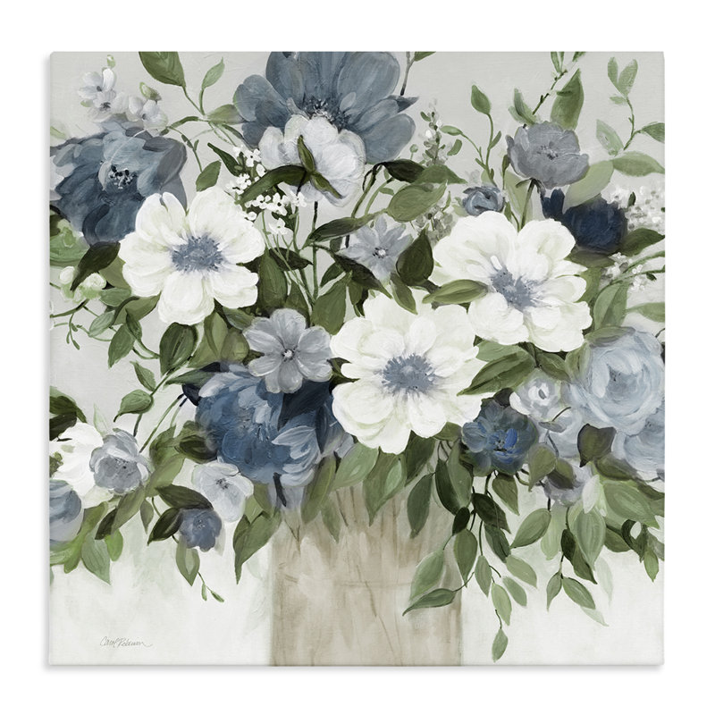 Toile de fleurs blanches et grises, design par Carol Robinson, H 24 po x l 24 po