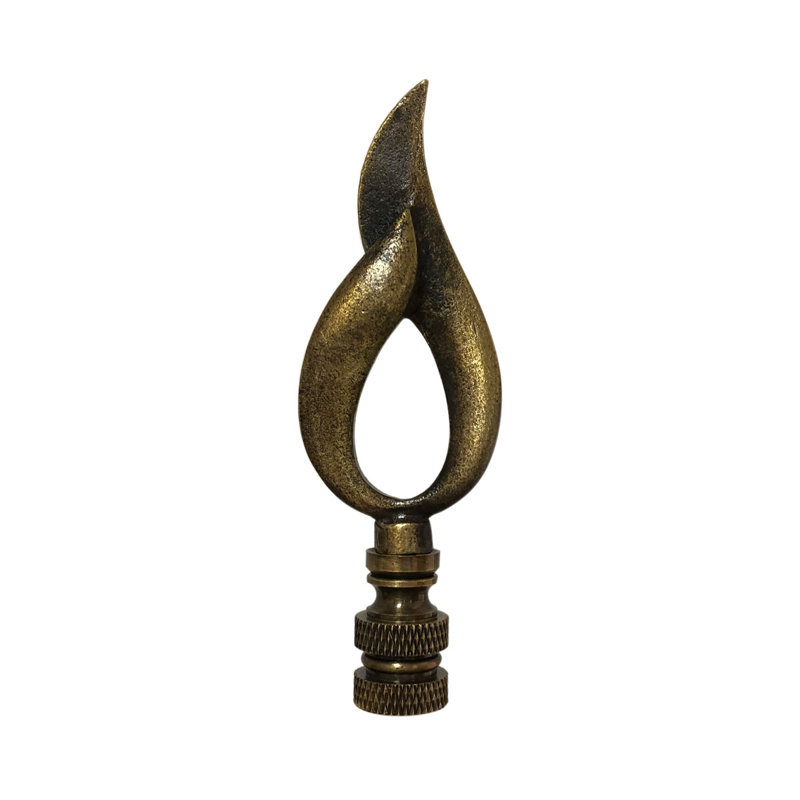 Modern Flame Lamp Finial, Antique Brass