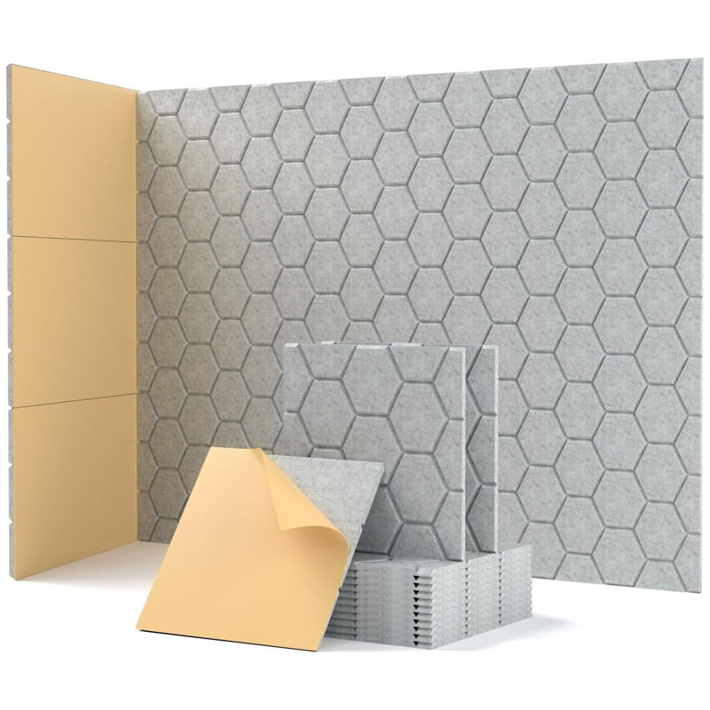 Acoustic Wall Panels Self Adhesive, Hexagon Design, Peel and Stick Sound Absorbing Panels  for Wall, Home, Office, Gaming Room 30 x 30 x 0.9cm